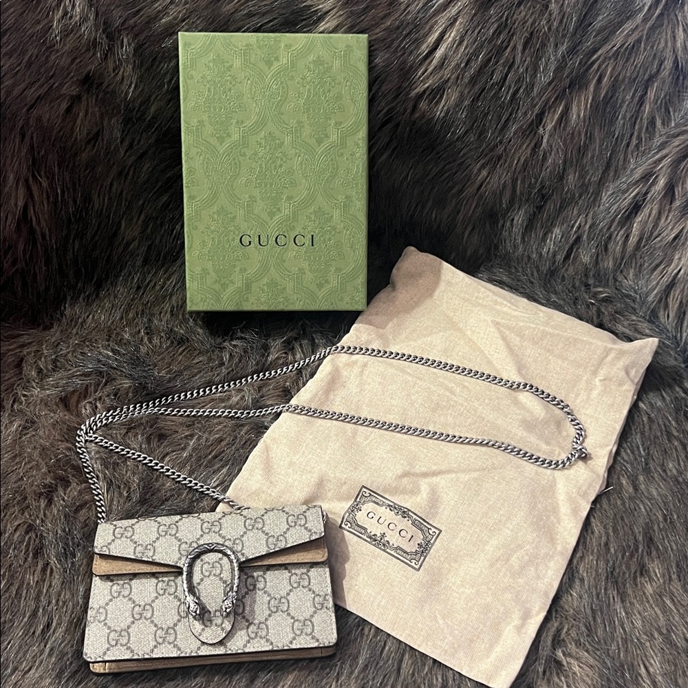 Gucci Authentic Dionysus mini bag Beige and Brown GG Supreme Chain Wallet